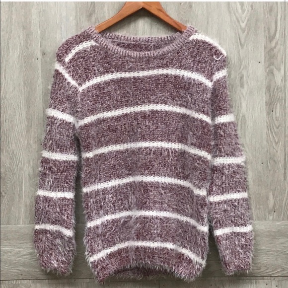 Burgundy Lady Finger Long Sleeve Fuzzy Sweater - Picture 2 of 2